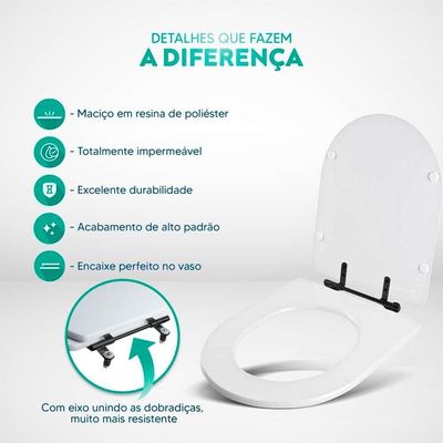 Tampa De Vaso Poliéster Carrara Preto (ebano) Para Vaso Deca Com Ferragem Preta