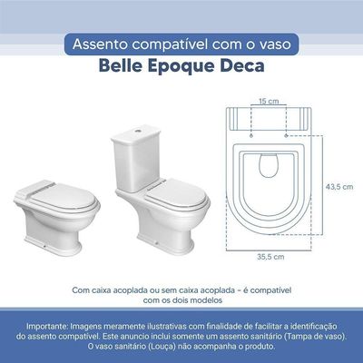 Tampa Vaso Sanitário Poliester Acrilico Belle Epoque Branco Para Bacia Deca