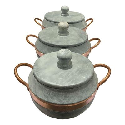 Jogo De Panelas Pedra Sabão Bojuda Com Tampa De Pedra