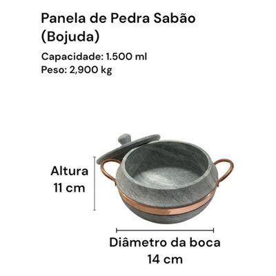Jogo De Panelas Pedra Sabão Bojuda Com Tampa De Pedra