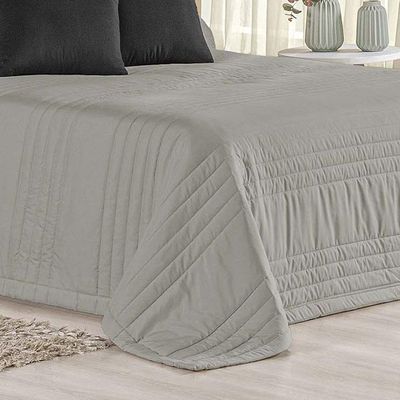 Kit Cobre Leito Colcha Dobby King 3 Peças Matelado 180 Fios - Cinza - 100% Poliéster