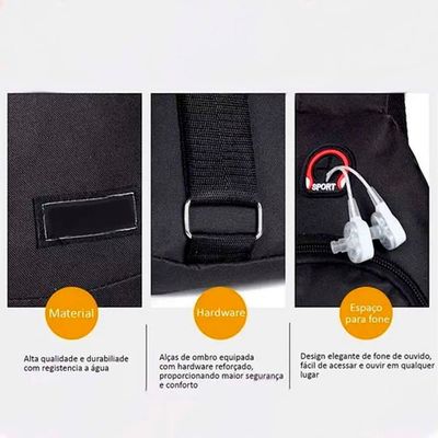 Bolsa Mochila Bag Transversal Pochete Alça única Saída Usb Preto