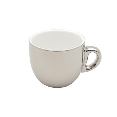 Conjunto 6 Xícaras De Café Com Pires De Porcelana E Suporte Versa Branco-prata 90ml - Wolff