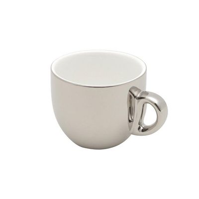 Conjunto 6 Xícaras De Café Com Pires De Porcelana E Suporte Versa Branco-prata 90ml - Wolff