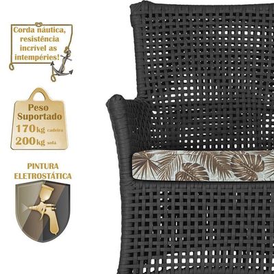 Jogo Sofá e 2 Poltronas E Mesa Igapó Fendi E6 Trama Original Preto