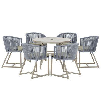 Mesa e 6 Cadeiras De Jantar Noronha Fendi E8 Trama Original Prata