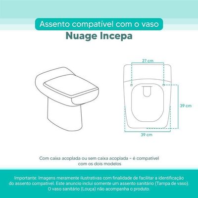 Tampa Vaso Sanitário Madeira Laqueada Nuage Branco Para Bacia Incepa