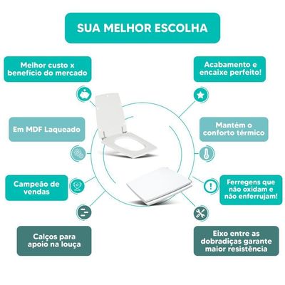Tampa Vaso Sanitário Madeira Laqueada Nuage Branco Para Bacia Incepa