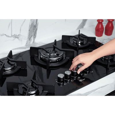 Cooktop A Gás Fischer Ferro Fundido Infinity 5 Queimadores Mesa Vidro Preto Bivolt 26298-57077