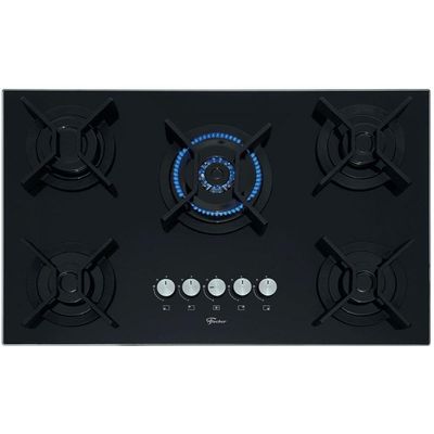 Cooktop A Gás Fischer Ferro Fundido Infinity 5 Queimadores Mesa Vidro Preto Bivolt 26298-57077