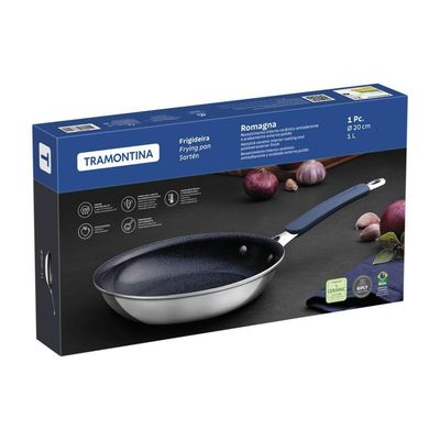 Frigideira Tramontina Romagna Em Alumínio Com Revestimento Interno Cerâmico E Externo Em Inox Polido Black Stone 20 Cm