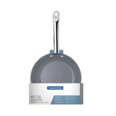 Frigideira Rasa Tramontina Professional Em Aço Inox Com Fundo Triplo E Revestimento Interno Cerâmico Grafite 20 Cm 1,1 L