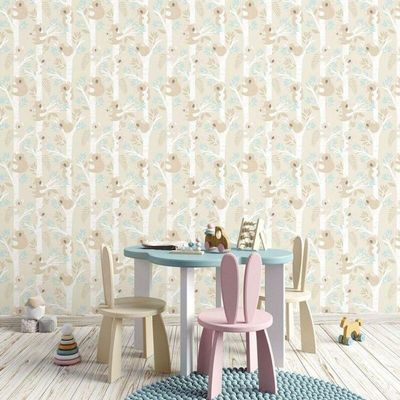 Papel De Parede Folhas De Coala - G78384 Bege Turquesa E Gliter Tiny Tots 2 - G78384