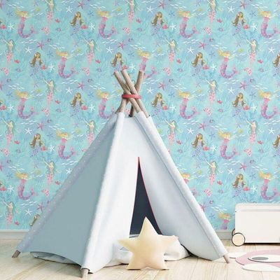 Papel De Parede Sereias - G78392 Turquesa Rosa Choque E Gliter Tiny Tots 2 - G78392