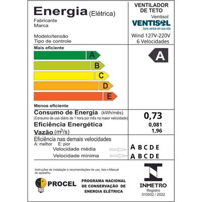 Ventilador De Teto Ventisol Wind Inverter Controle Remoto - Branco Bivolt