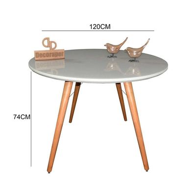 Mesa Jantar Pés Palitos Tampo Redondo Vidro Laqueado 120cm Off White
