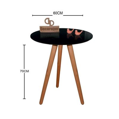 Mesa De Canto Pés Palito Amadeirado Com Tampo Vidro 60cm Preto 70cm