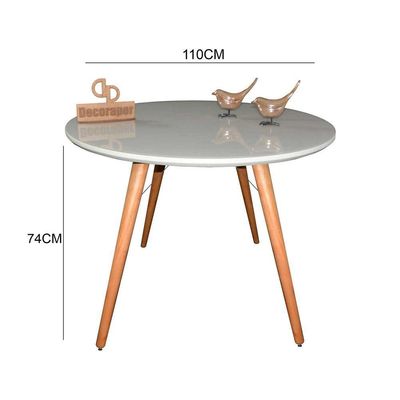 Mesa Jantar Pés Palitos Tampo Redondo Vidro Laqueado 110cm Off White