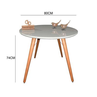 Mesa Jantar Pés Palitos Tampo Redondo Vidro Laqueado 80cm Off White