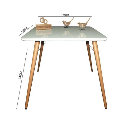 Mesa Jantar Pés Palitos Tampo Quadrado Vidro Laqueado 120cm Off White