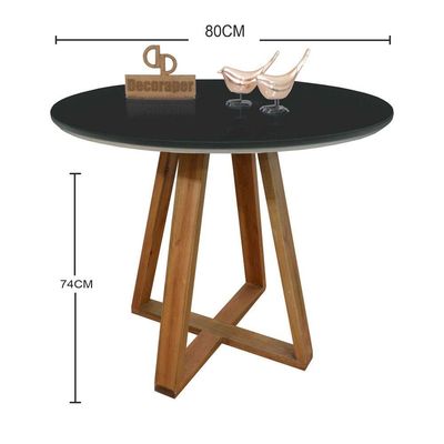 Mesa Jantar Base X Tampo Redondo Laca Com Vidro 80cm Preto