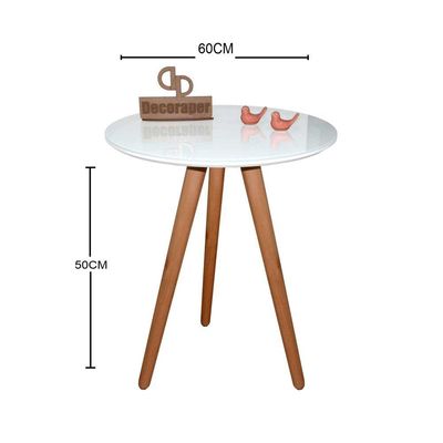 Mesa De Canto Pés Palito Amadeirado Com Tampo Vidro 60cm Branco 50cm