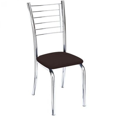Kit 3 Cadeiras De Jantar Lara Cromada Para Cozinha Assento Sintético Marrom - Aurora Line