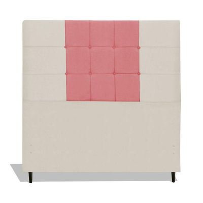 Cabeceira Estofada Box Casal Queen Size Encosto Para Cama Maveric 164x126 Cm Composê Bege/ Rosa