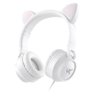 Fone De Ouvido Headset Kitty Ear - Orelha De Gato Branco Com