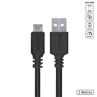 Cabo Micro Usb Para Usb A 2.0 2m Preto - Pmuap-2