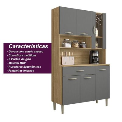 Armário De Cozinha Compacta 6 Portas 1 Gaveta Golden Freijó-gris