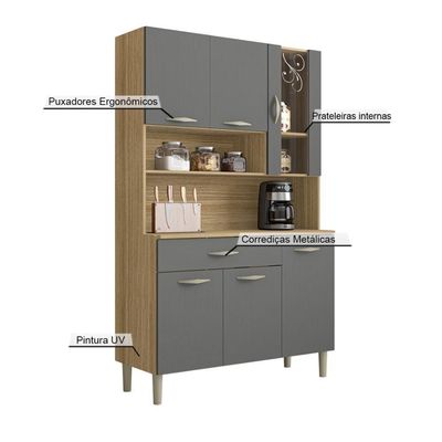 Armário De Cozinha Compacta 6 Portas 1 Gaveta Golden Freijó-gris