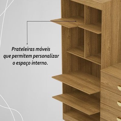 Cômoda Roupeiro Com Espelho 2 Portas 4 Gavetas Cristal - Nature