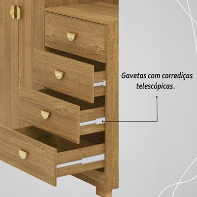 Cômoda Roupeiro Com Espelho 2 Portas 4 Gavetas Cristal - Nature