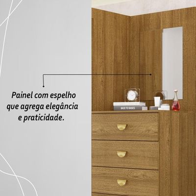 Cômoda Roupeiro Com Espelho 2 Portas 4 Gavetas Cristal - Nature