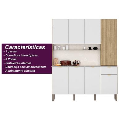 Armario De Cozinha Compacta 8 Portas 1 Gaveta Slow Freijó-artico-riscatto