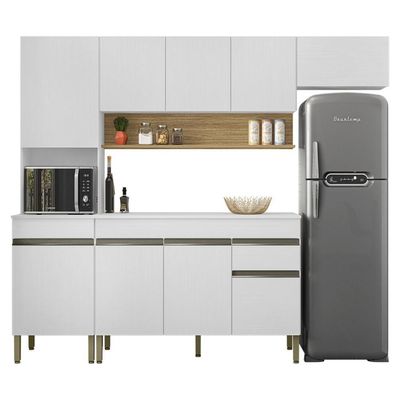 Armário De Cozinha Completa 150 Com Balcão Com Tampo 9 Portas Line Freijó-supremo