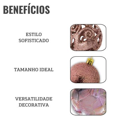 Bola De Natal Rose Misto 6cm - 9 Unidades