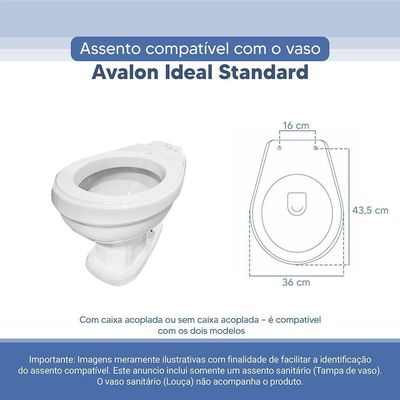 Tampa Vaso Sanitário Poliester Acrilico Avalon Branco Para Bacia Ideal Standard