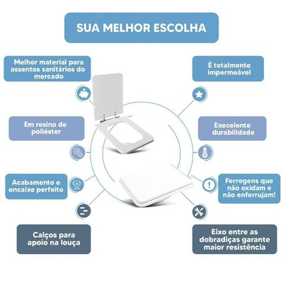 Tampa Vaso Sanitário Poliester Acrilico Square Branco Para Bacia Incepa