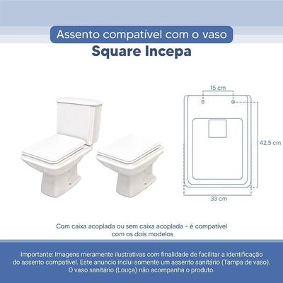 Tampa Vaso Sanitário Poliester Acrilico Square Branco Para Bacia Incepa