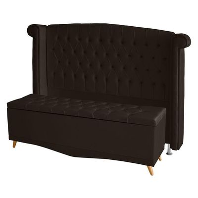 Kit De Quarto Cabeceira De Cama Box E Calçadeira Baú Toquio Casal Queen 160 Cm Suede Marrom Do Lar Móveis E Decoração