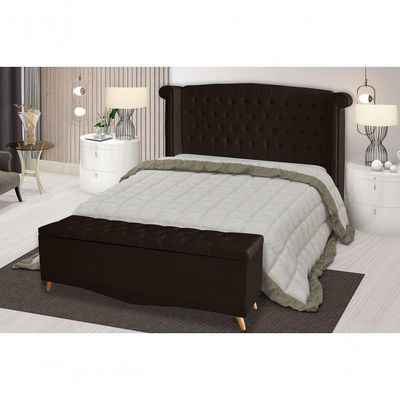 Kit De Quarto Cabeceira De Cama Box E Calçadeira Baú Toquio Casal Queen 160 Cm Suede Marrom Do Lar Móveis E Decoração