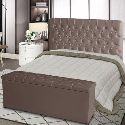Kit Cabeceira De Cama E Calçadeira Baú Estrela Queen 160 Cm Suede Capitonê Rosê Casa Móveis E Decoração