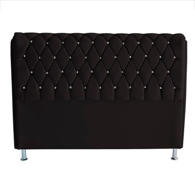 Cabeceira De Cama Box Londres Casal 140 Cm Suede Botão De Strass Preto Do Lar Móveis E Decoração