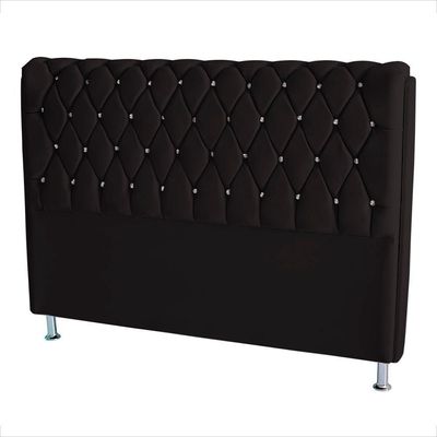 Cabeceira De Cama Box Londres Casal 140 Cm Suede Botão De Strass Preto Do Lar Móveis E Decoração
