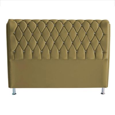 Cabeceira De Cama Box Londres Casal Queen 160 Cm Suede Botão De Strass Bege Do Lar Móveis E Decoração