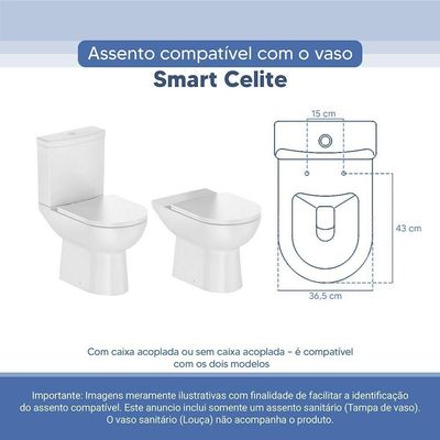 Tampa Vaso Sanitário Poliester Acrilico Smart Branco Para Bacia Celite