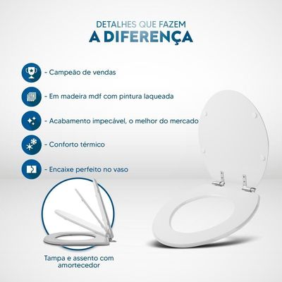 Tampa De Vaso Sanitario Com Amortecedor Iris Branco Para Bacia Mari