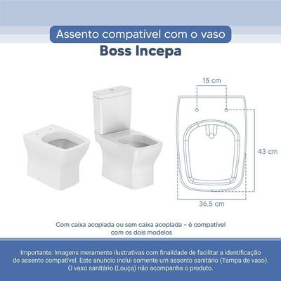 Tampa Vaso Sanitário Poliester Acrilico Boss Branco Para Bacia Incepa